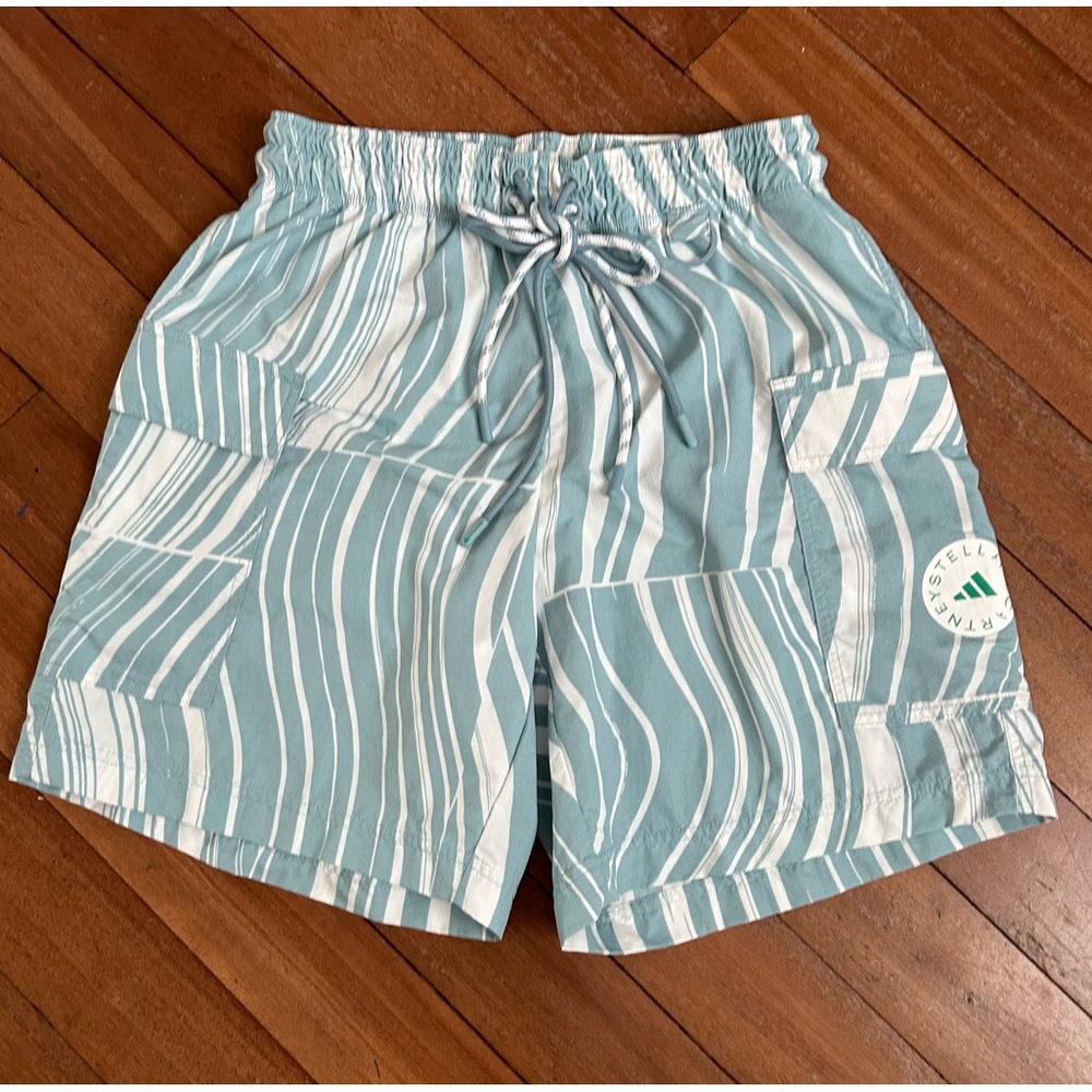 Stella McCartney Teal and White Striped Athletic Shorts
